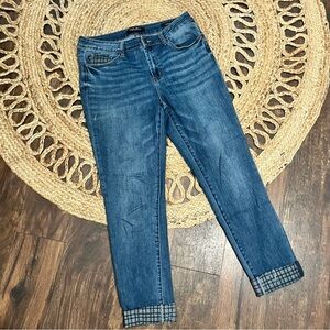 Judy Blue Jeans Womens 1/30 Plaid Print Cuff Slim Fit Medium Blue Stretch Denim